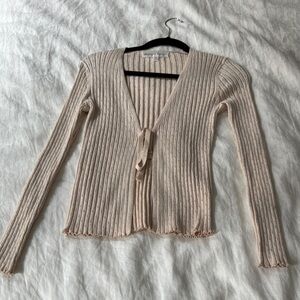 Chelsea & Theodore Cream Ribbed Cardigan Sweater